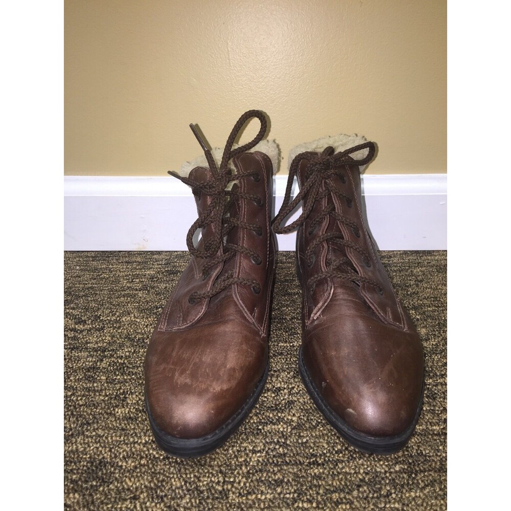 Barbo leather booties , fur lining  - lace up-  size 7.5 pre-owned